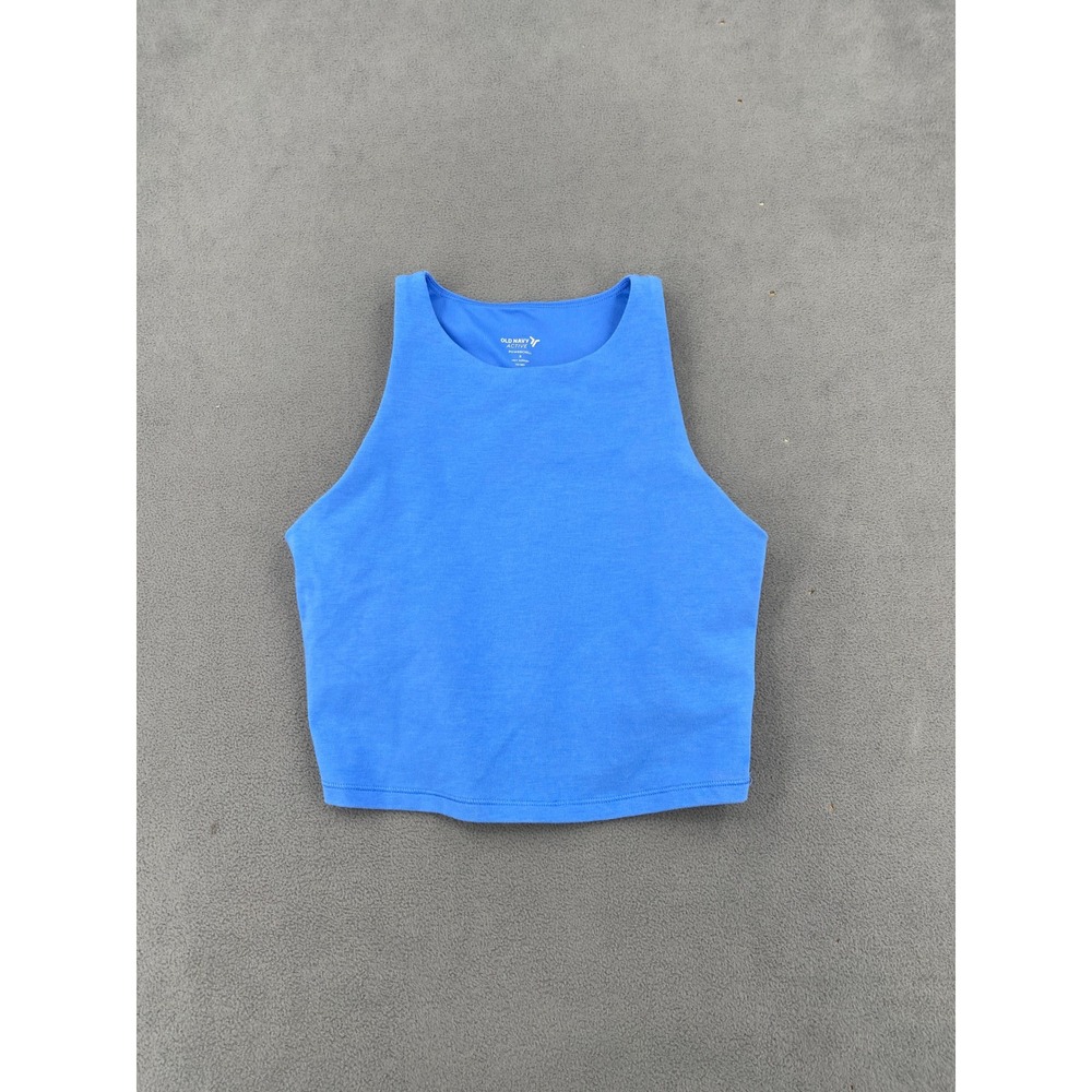 Old Navy Active PowerChill High Neck Crop Tank Top Blue Small Built In Bra